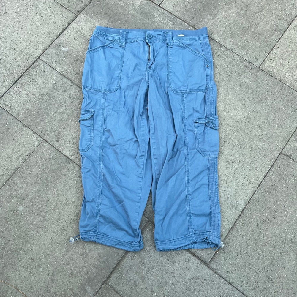 Style & Co Blue Cargo Capri Pants Women Size 14 Cropped Utility Trousers